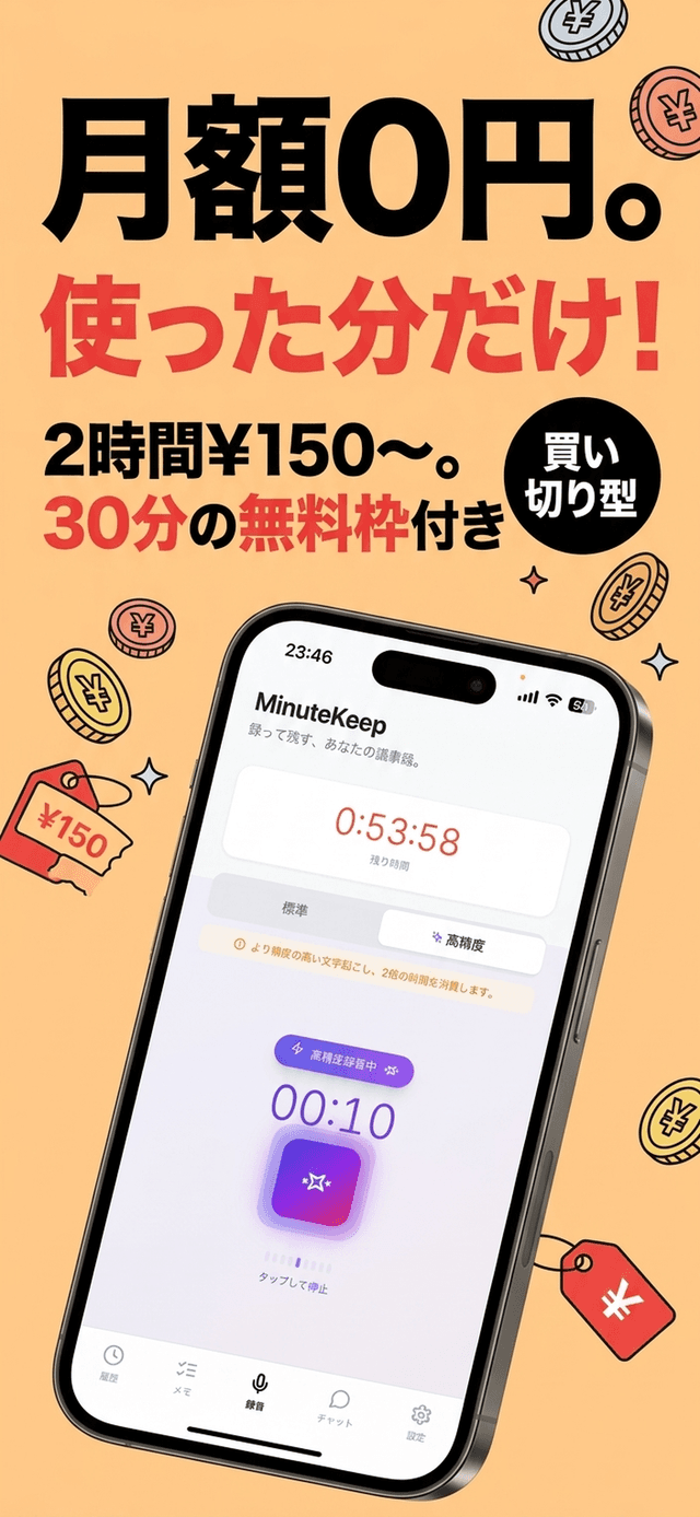 MinuteKeep - 月額0円。使った分だけ！